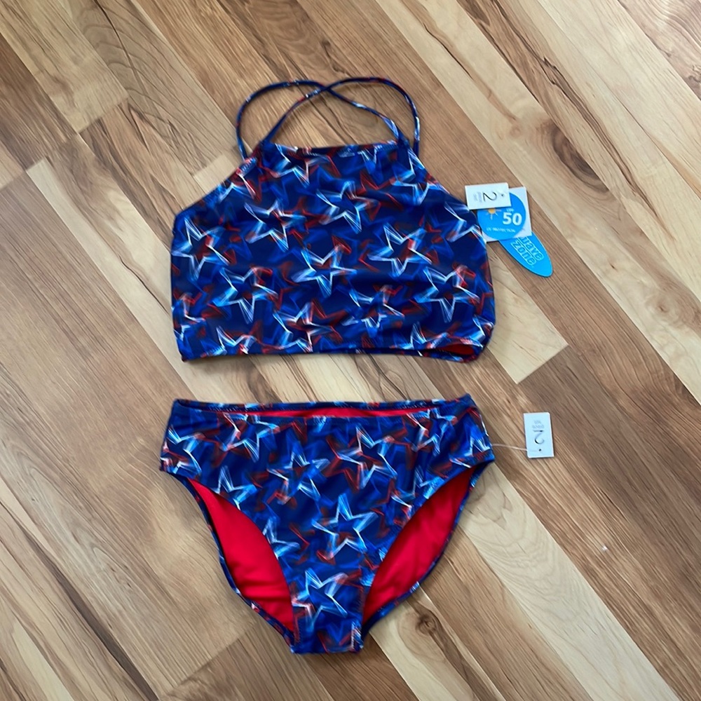 Red, White & Blue Square Neck Bikini - Size XL (14/16)